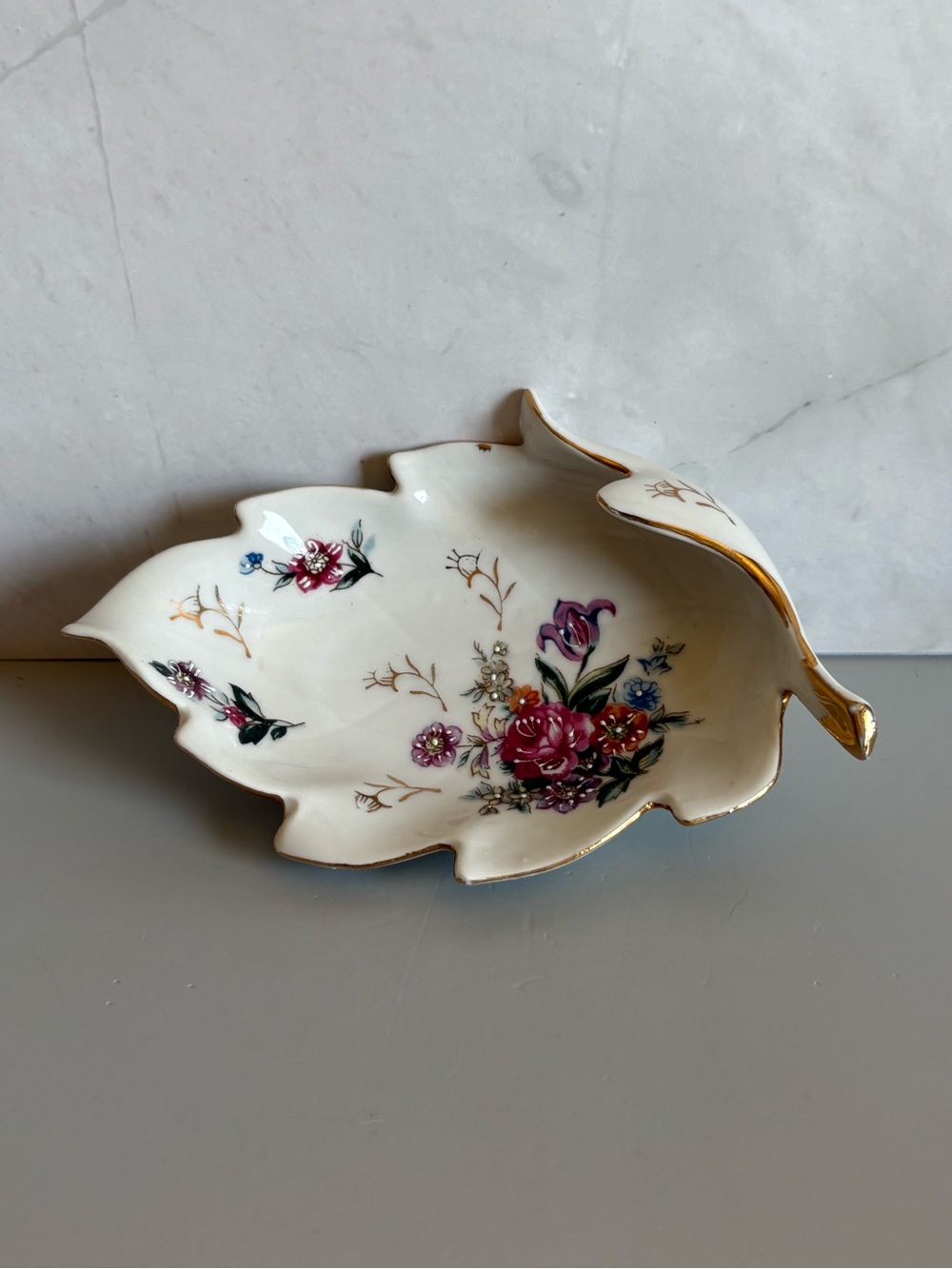 6.25” Vintage Hand Painted Porcelain Trinket Dish